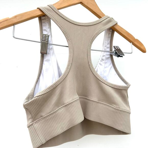 Year Of Ours Ribbed Tess V Sports Bra Racerback Caribou Medium Beige Yoga - Picture 5 of 7